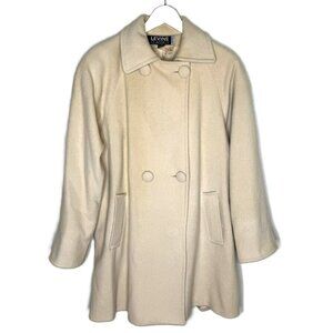 Vintage 80s Cream Colored Wool-Blend Double Breasted Swing Coat, Size Large